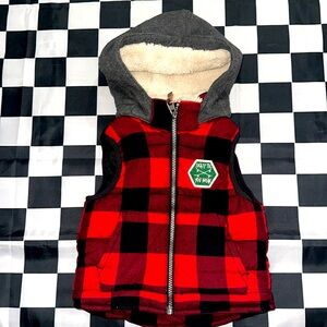 H&M Kids Red Skater Heavy & Warm Zip Up Plaid Flannel w/ Sherpa Hood Size 1-2Y